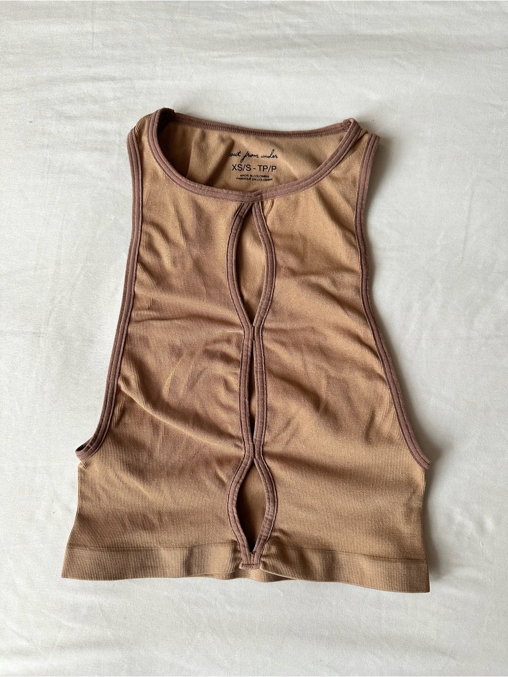 Urban Outfitters Taupe Ribbed Tank with Front Keyhole